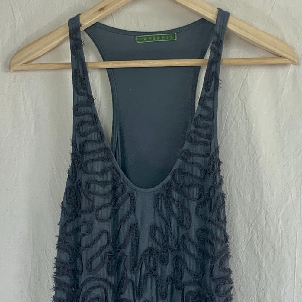 Velvet Racerback Tank with Front Detail in Grey